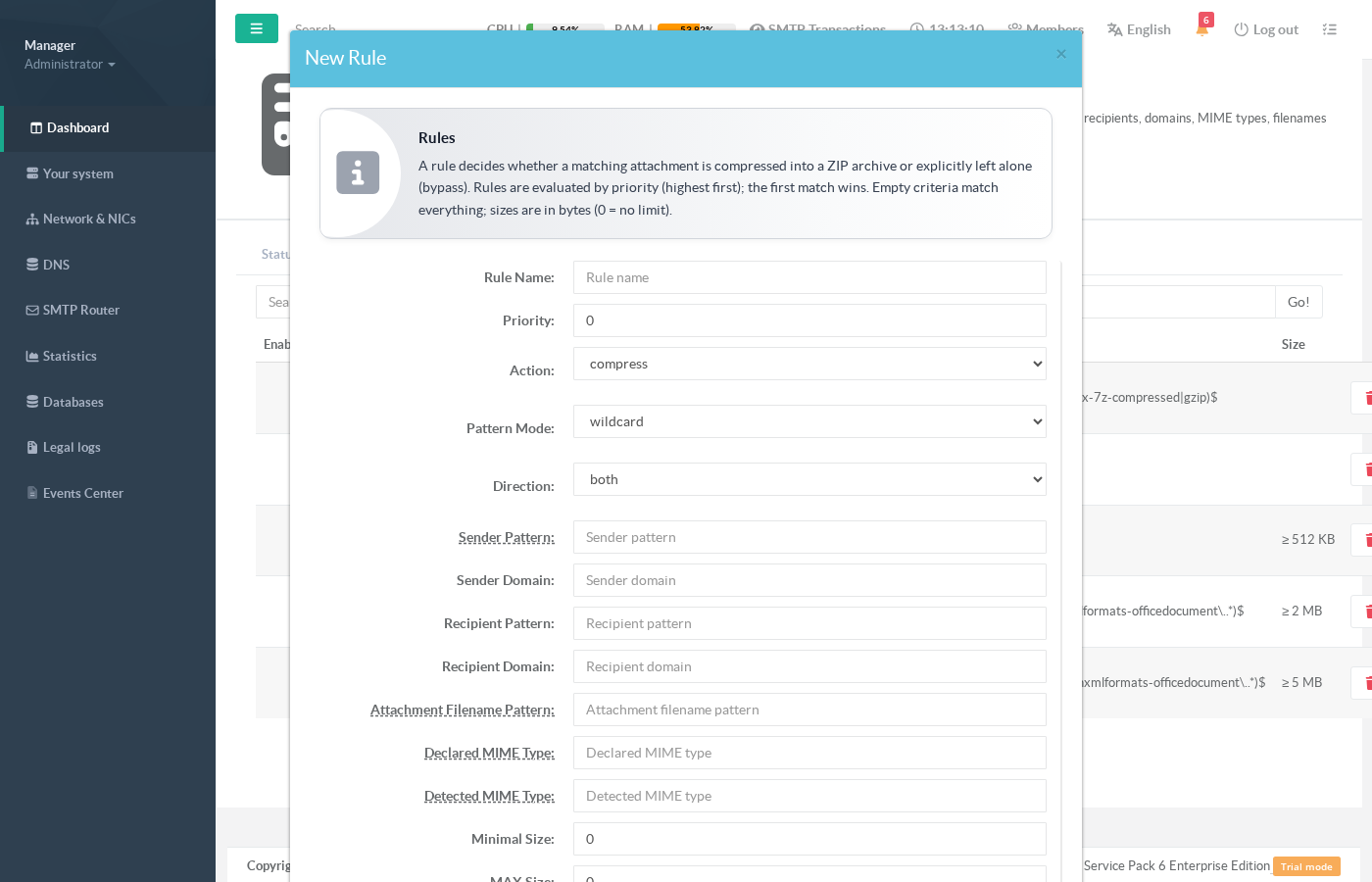 Attachment auto-compress rule editor