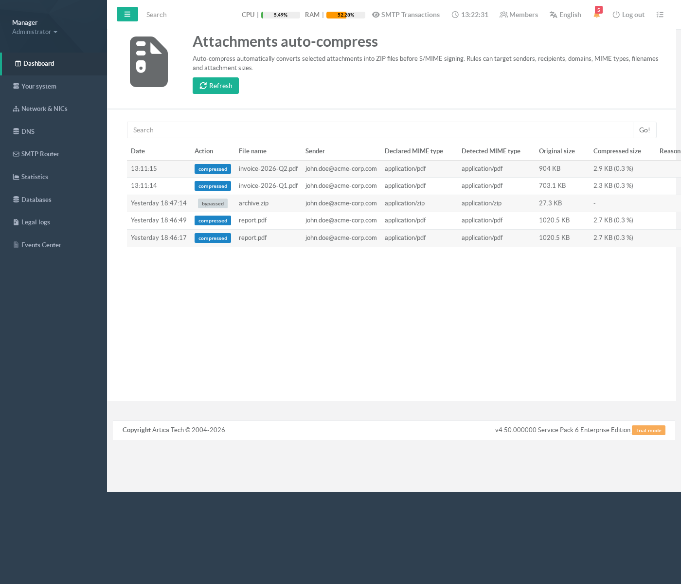 Attachment auto-compress events log