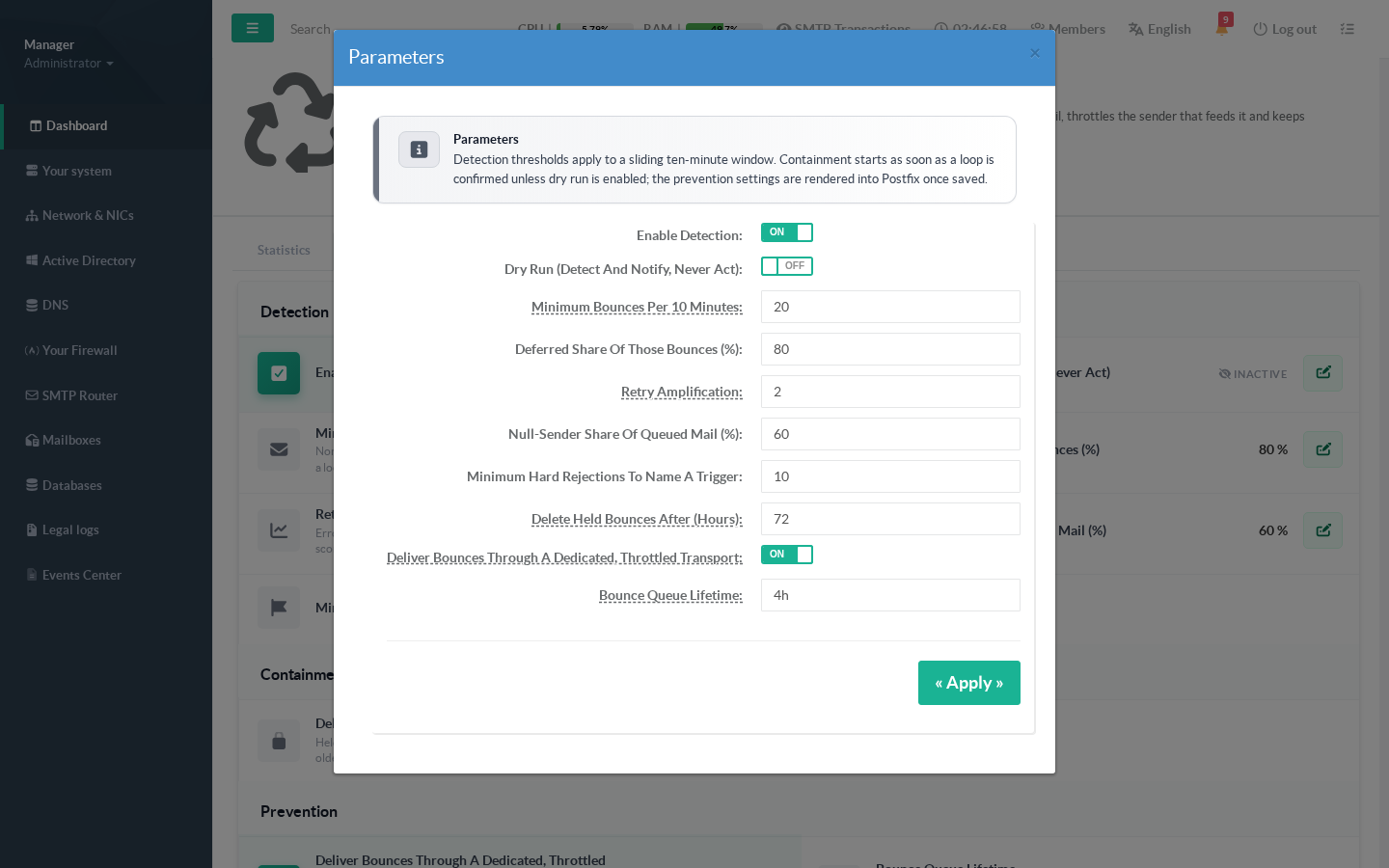 Parameters form