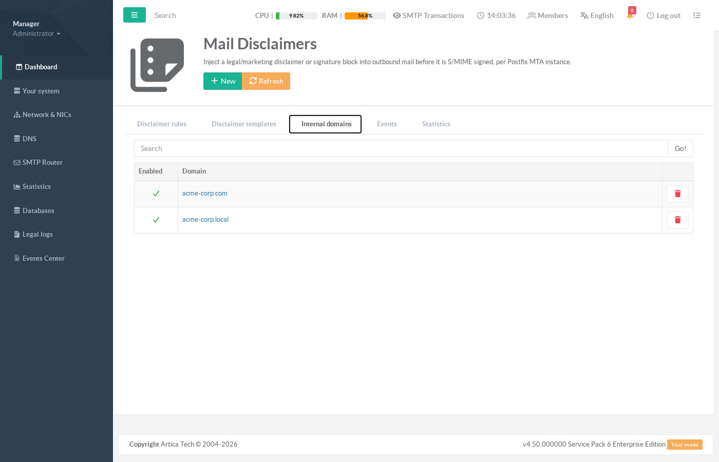 Internal domains list