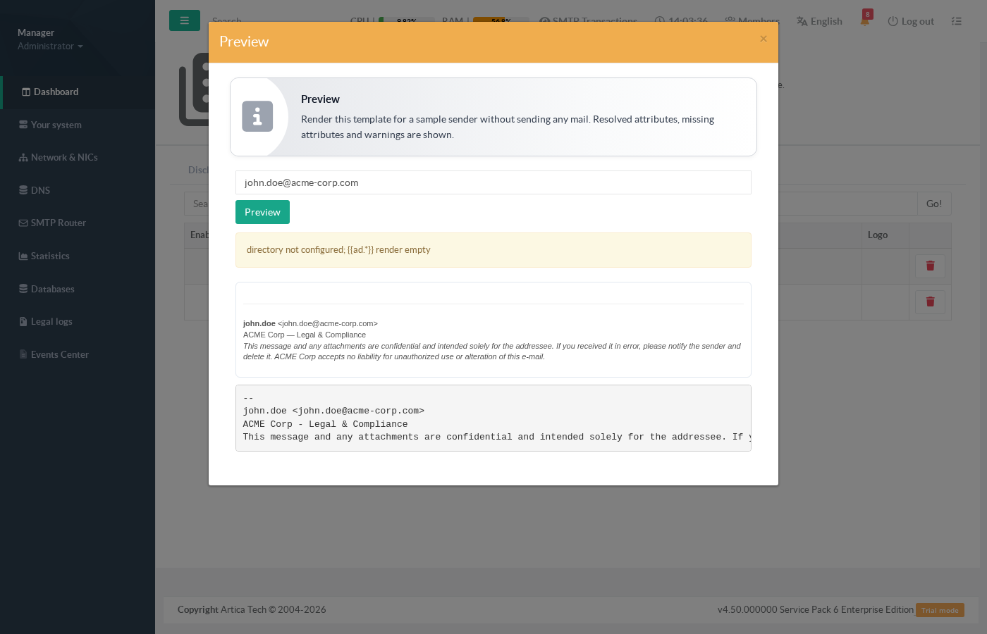 Template preview dialog