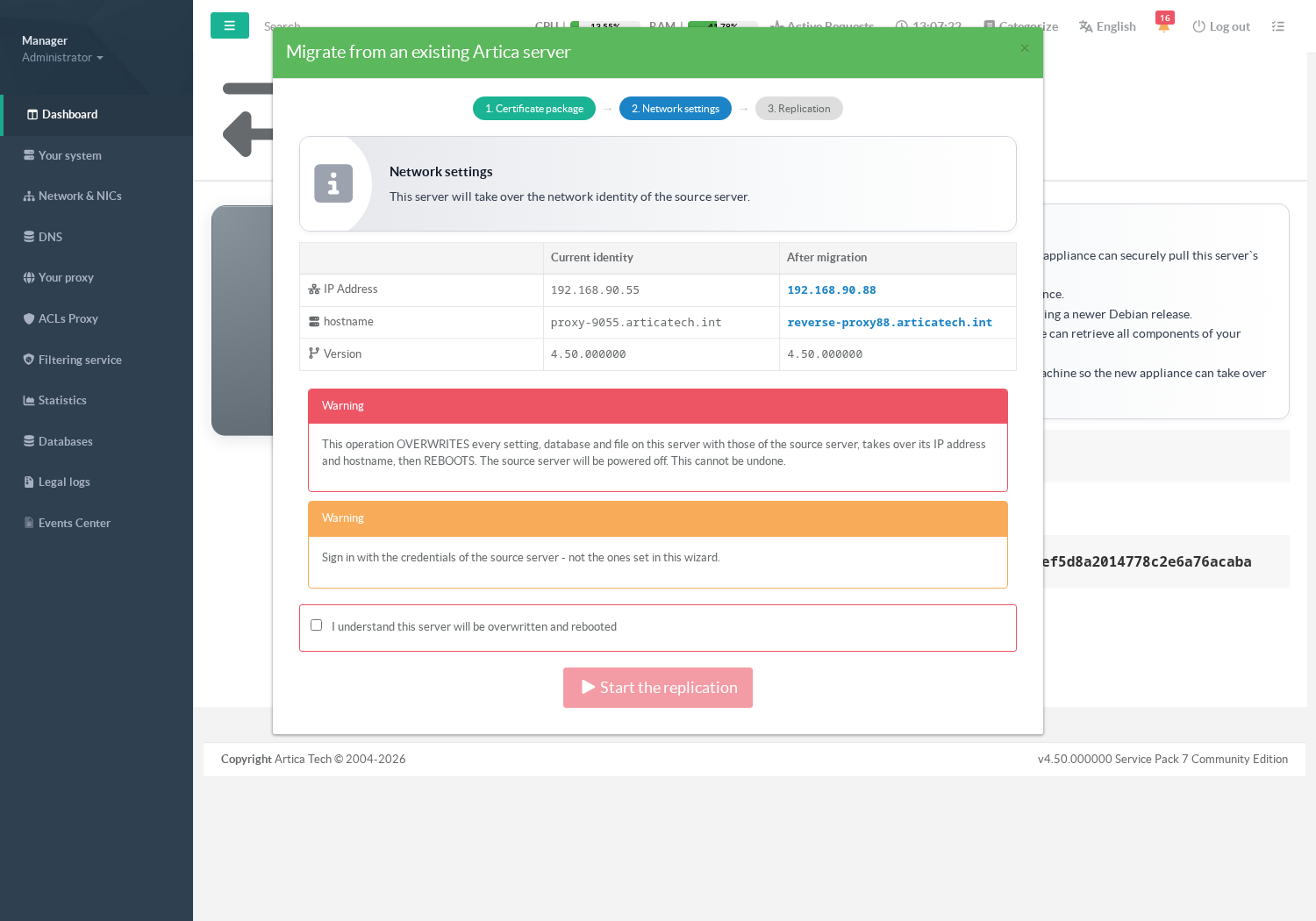 Wizard step 2, comparing current and post-migration identity