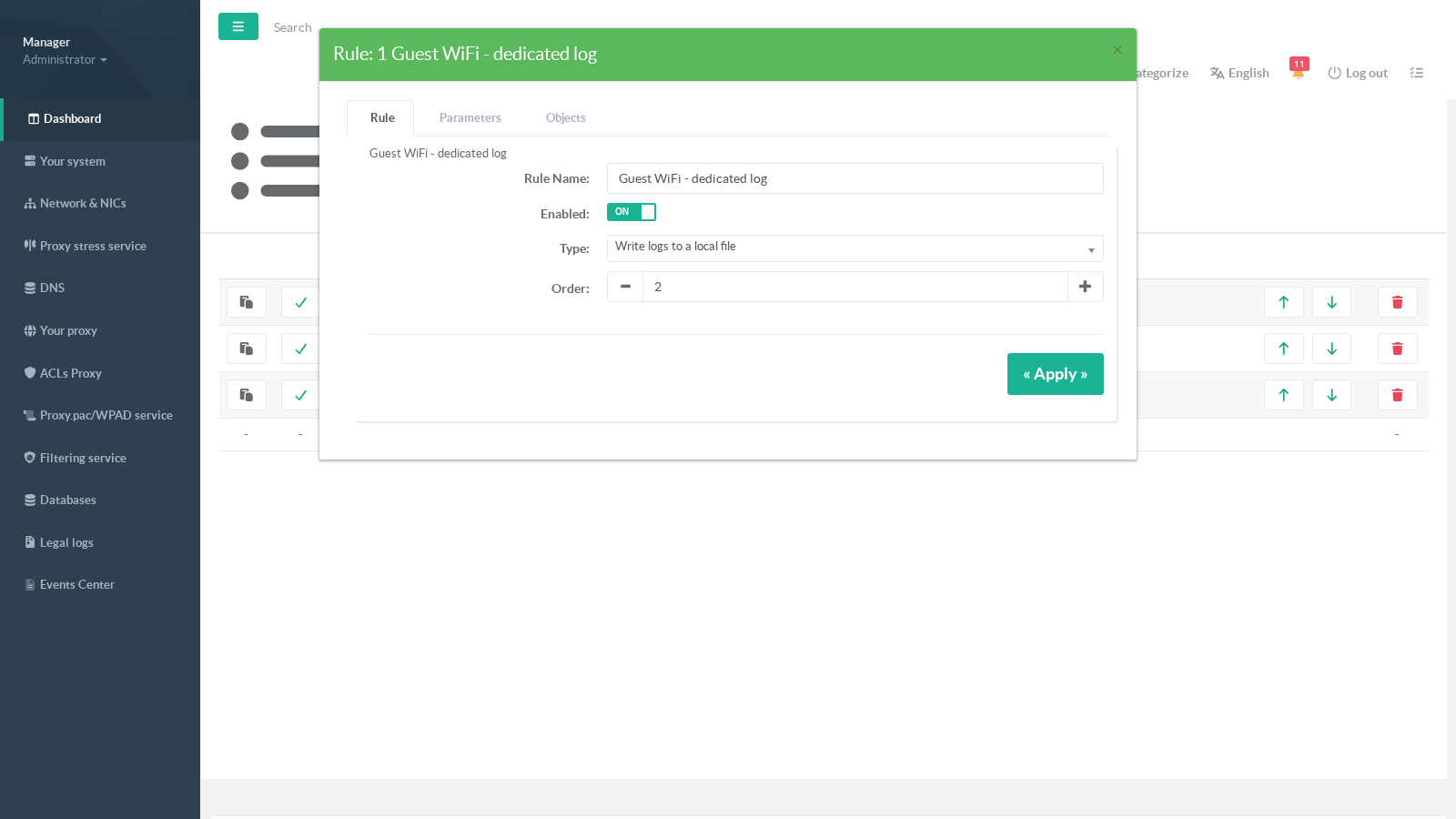 Rule settings tab