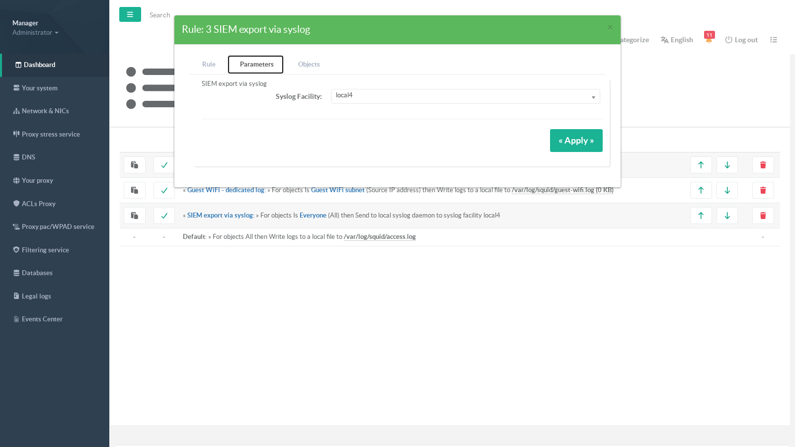 Syslog facility parameter