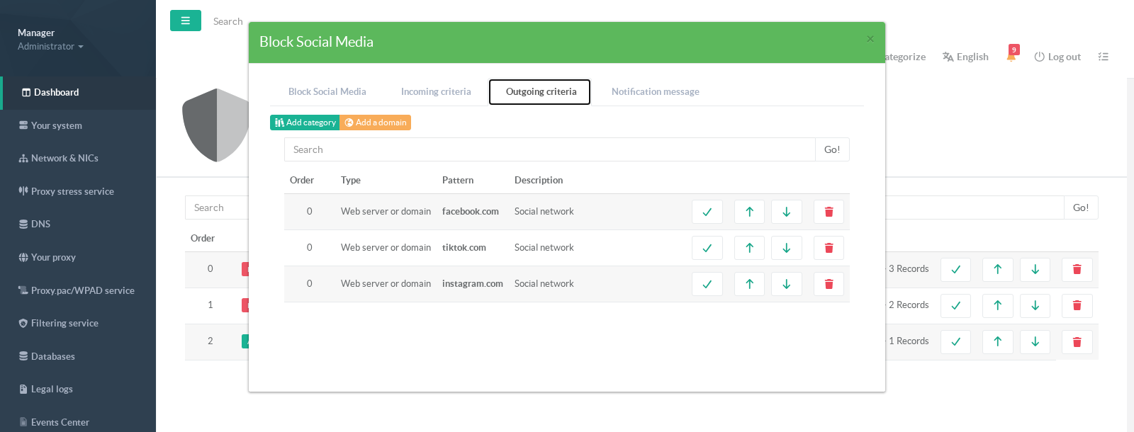 Outgoing criteria tab