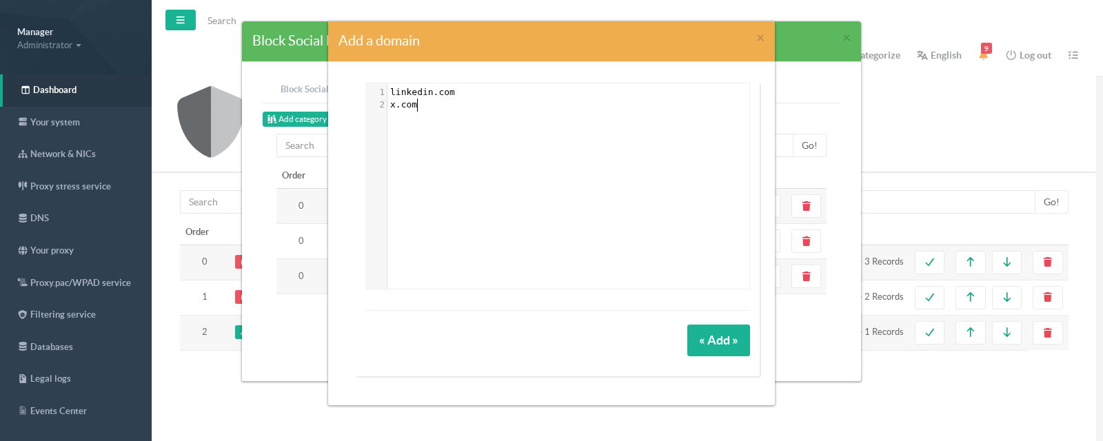Add a domain dialog