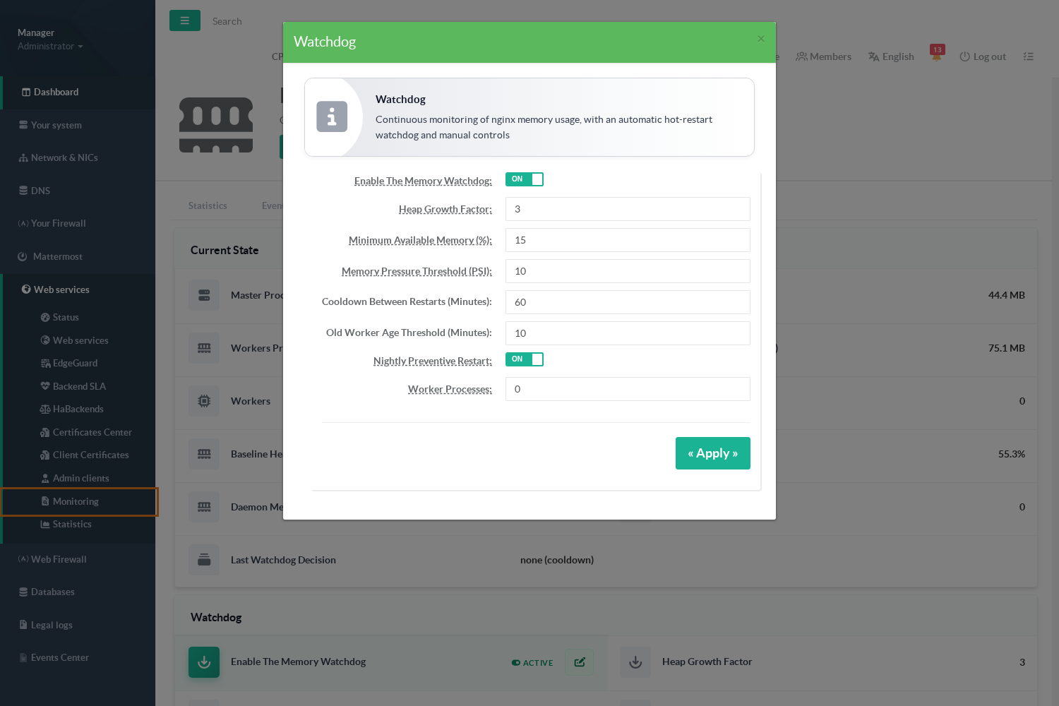 Watchdog settings dialog