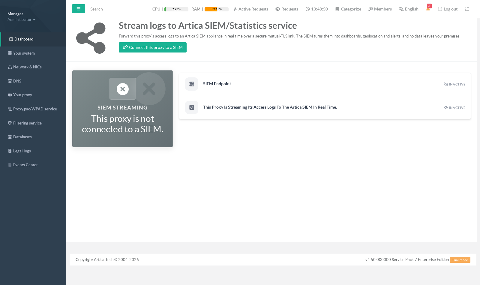 Proxy not yet connected to a SIEM