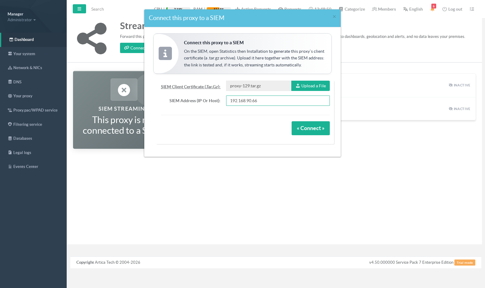 Upload the SIEM client certificate