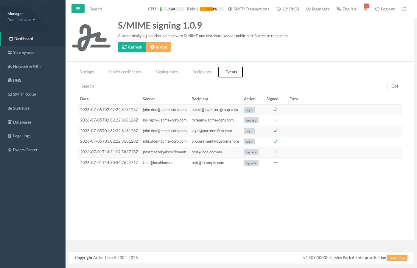 S/MIME events log