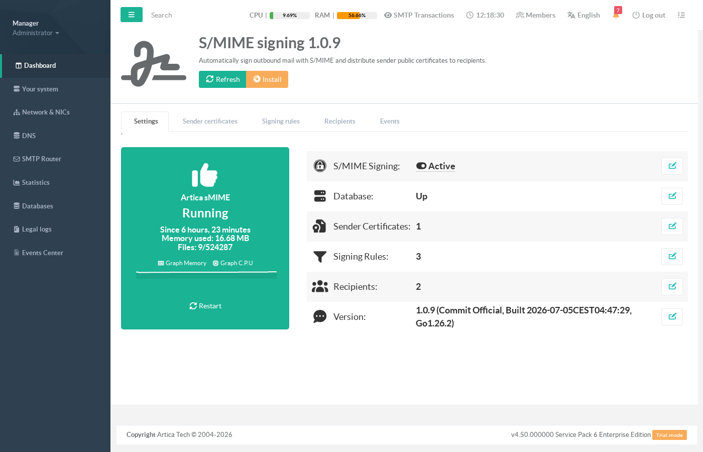 S/MIME signing status dashboard