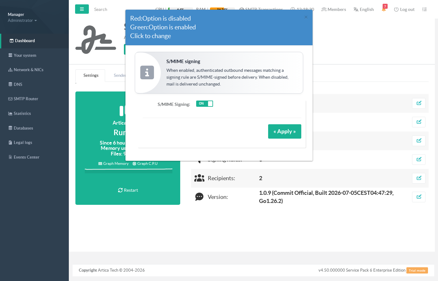 Enable or disable S/MIME signing