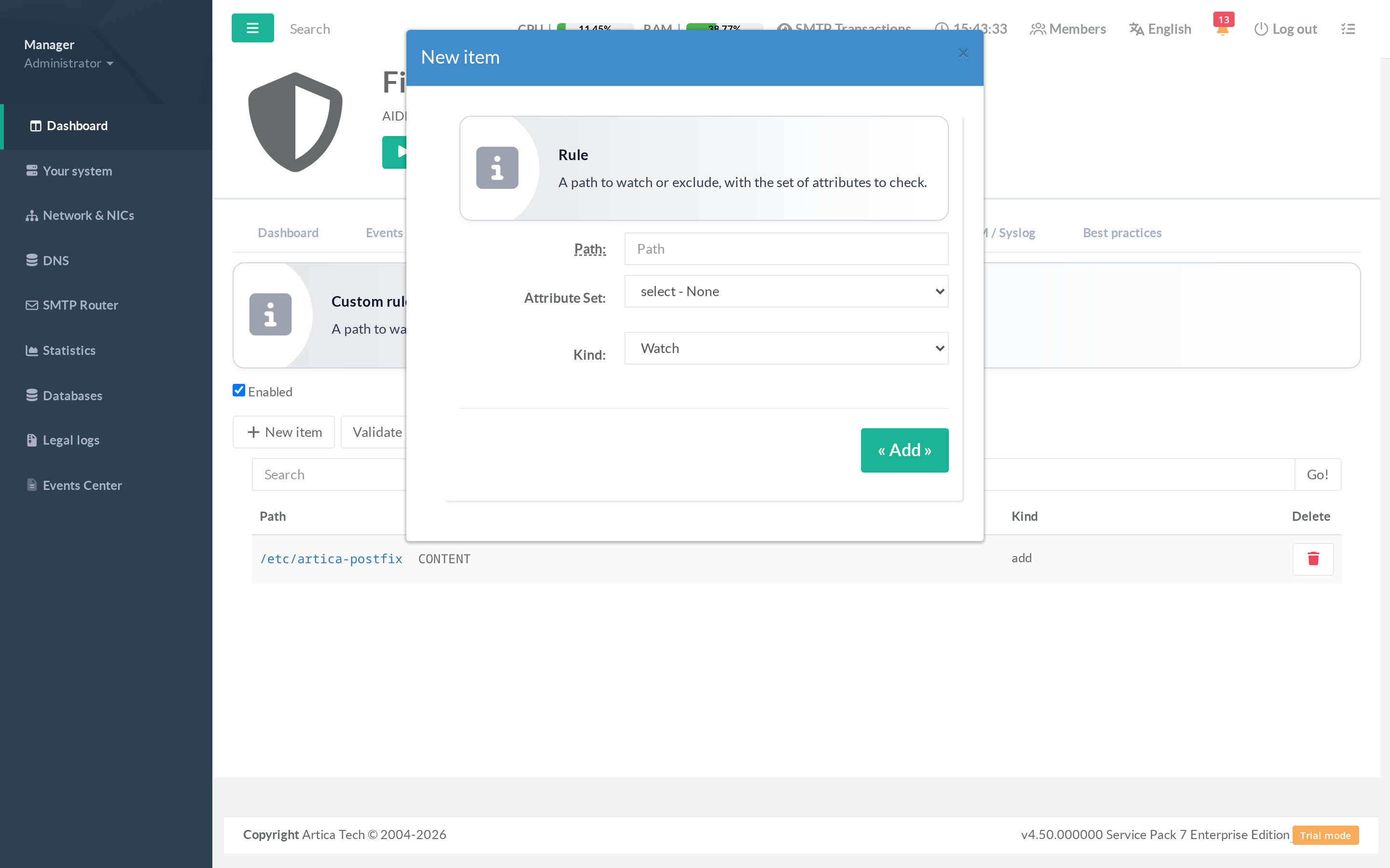AIDE add custom rule dialog