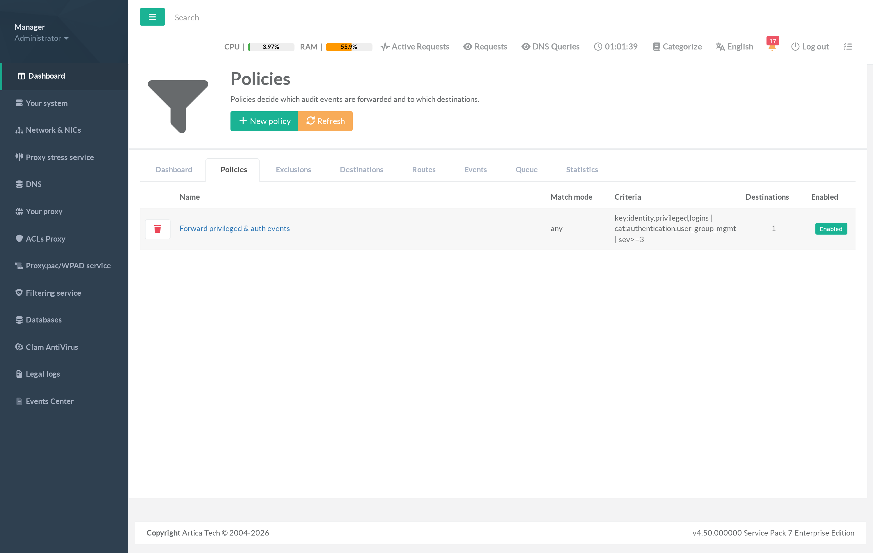 Auditd — Policies tab