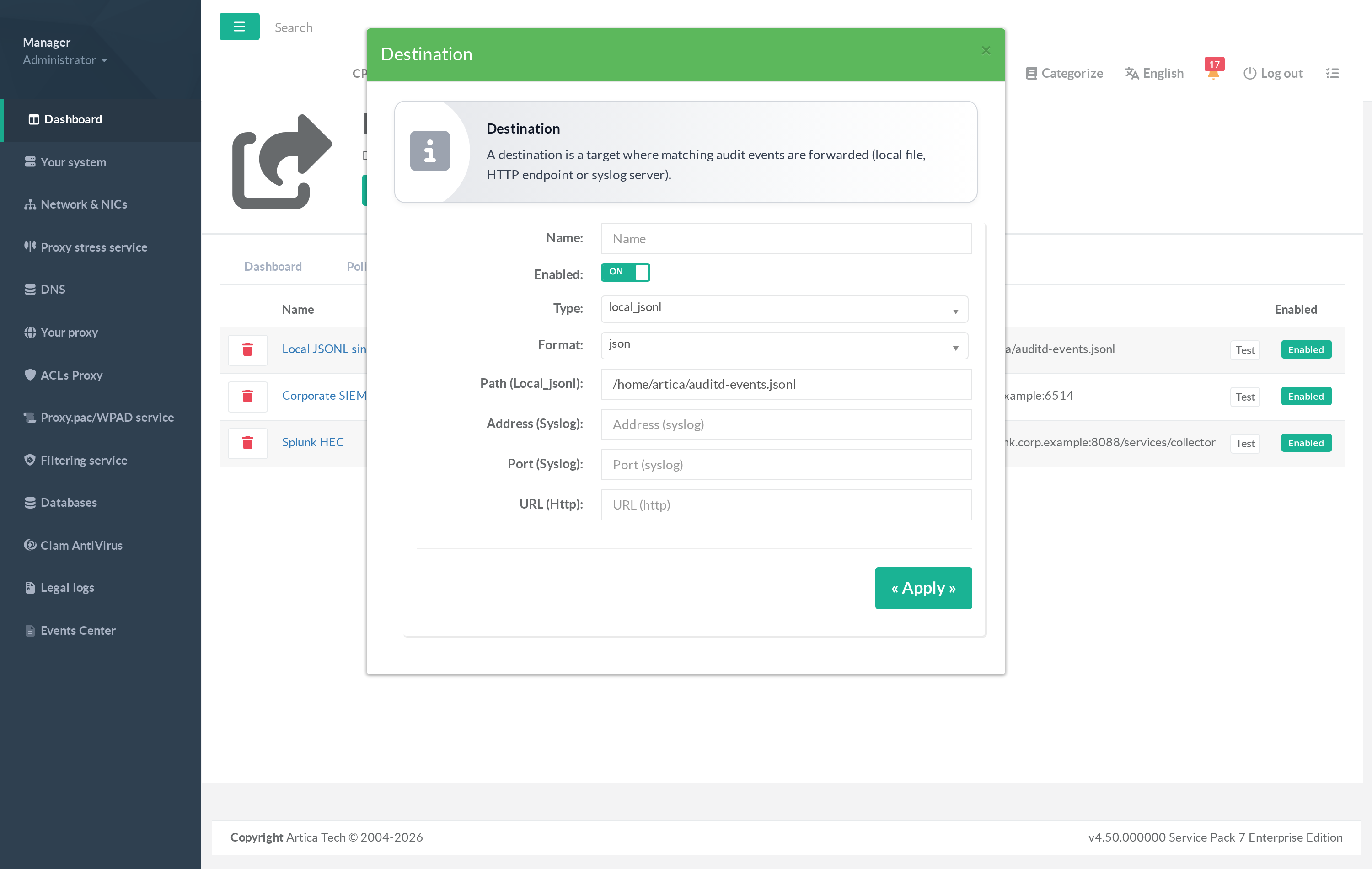 Auditd — destination editor