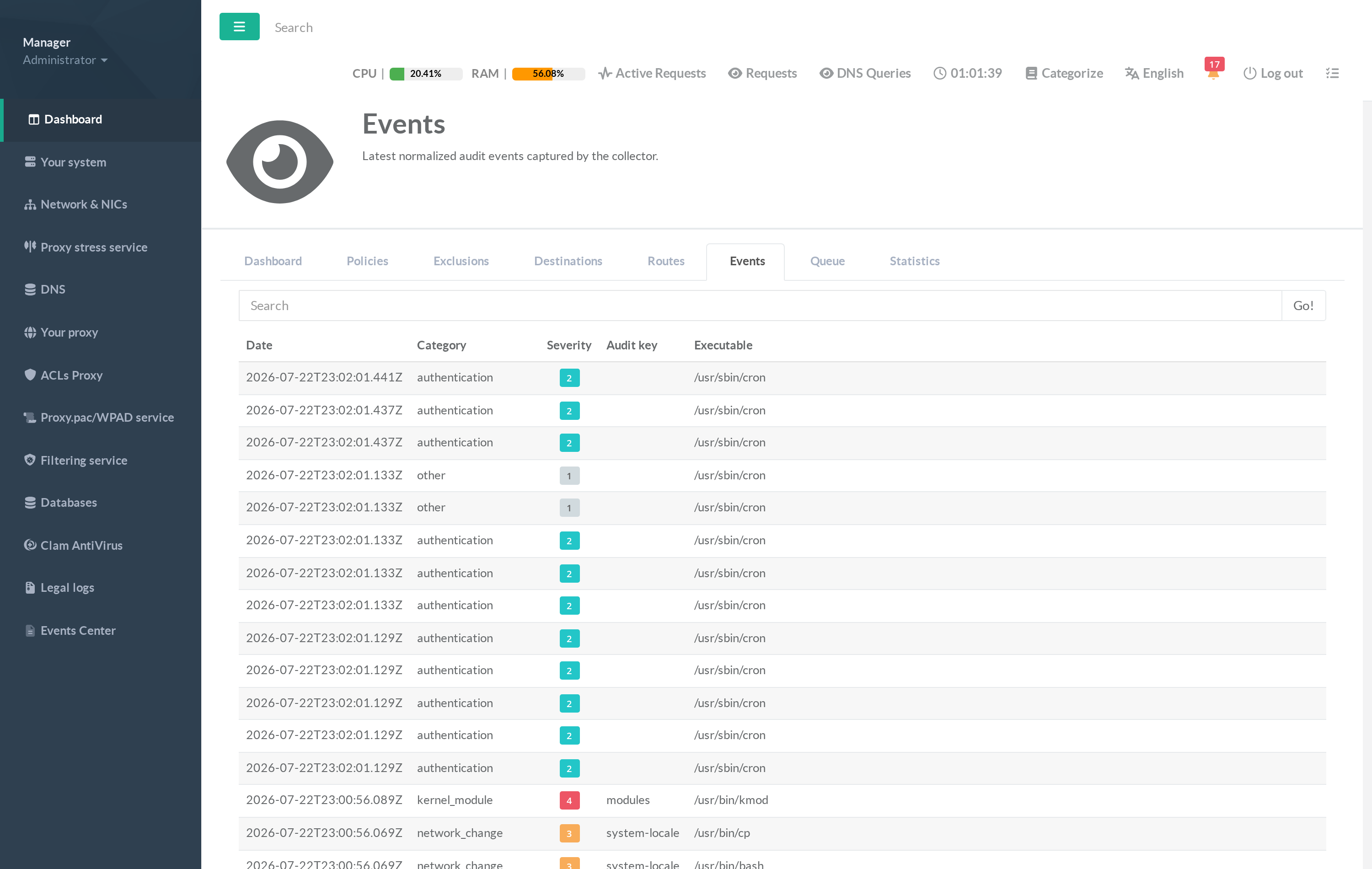 Auditd — Events tab