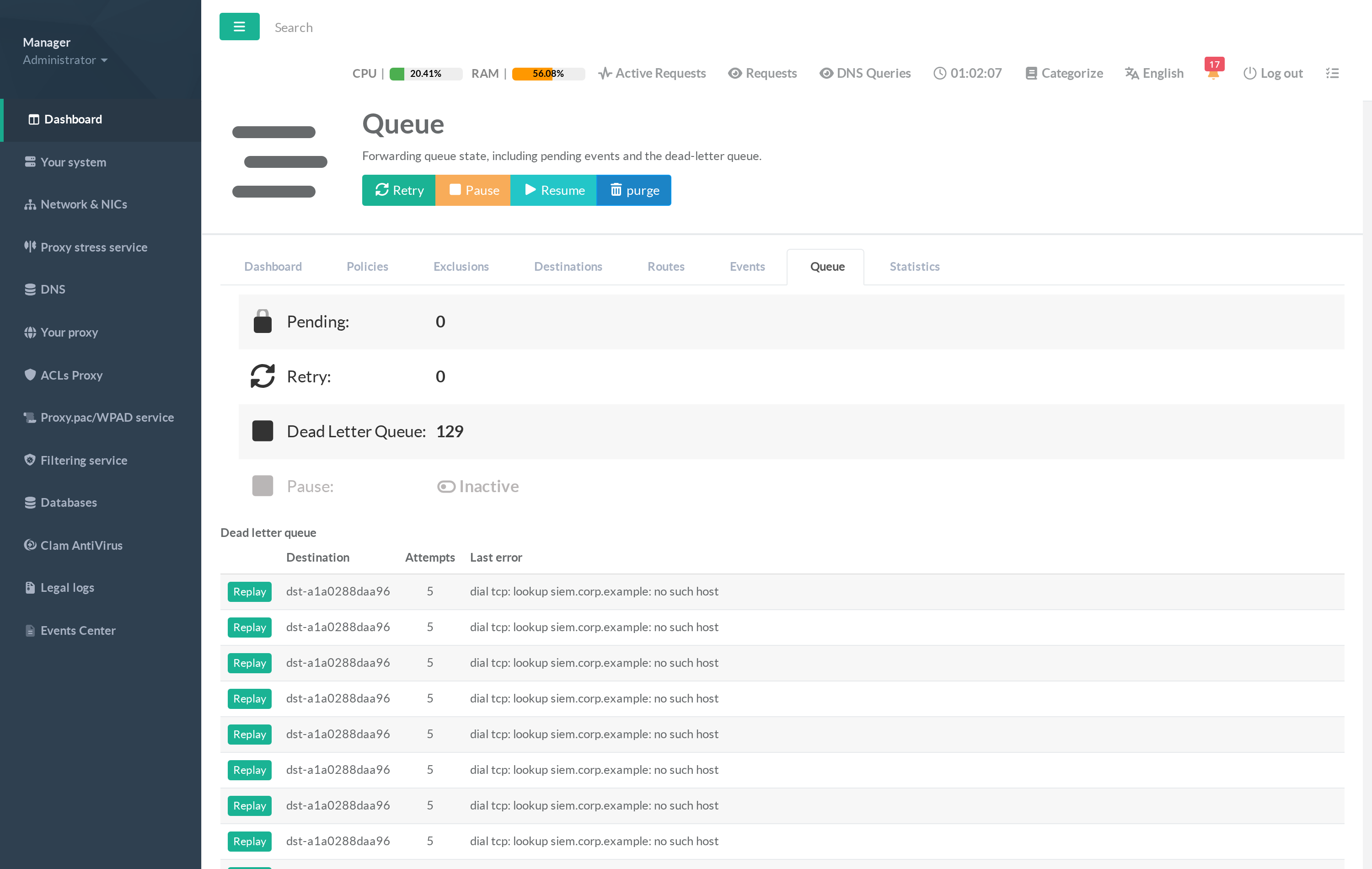 Auditd — Queue tab