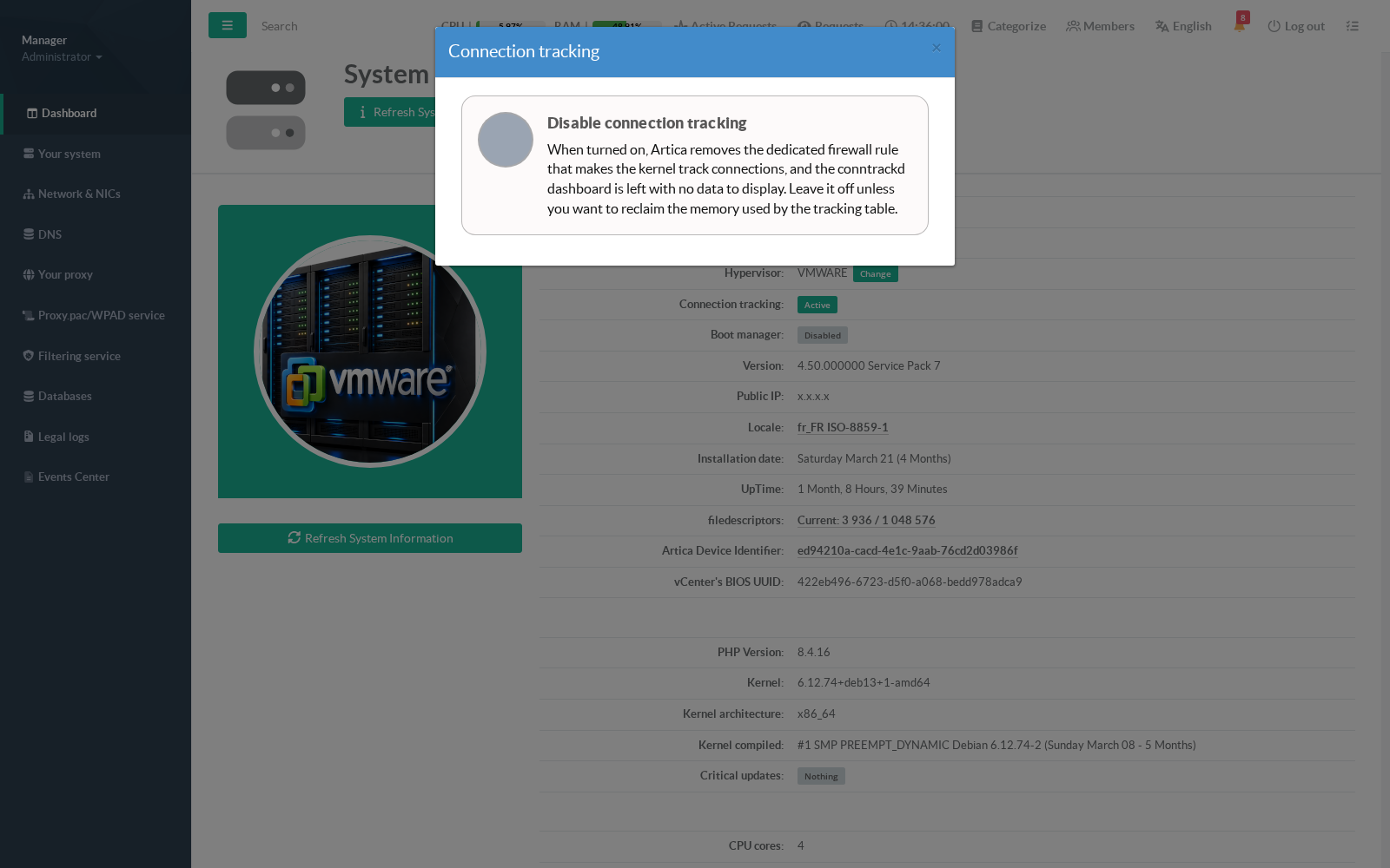 The Disable connection tracking window